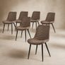 Set of 6 Brown Quilted Upholstered Dining Chairs with Black Steel Legs Image 3