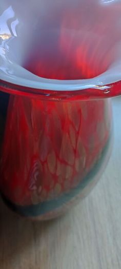Large Murano Style Vase, Hand Blown Studio Art Glass, Iridescent Red & Gold & dark blue