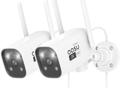 2K Security Camera Outdoor with Color Night Vision, 2 Pack Wired home security cameras support 24/7 Recording, Auto tracking CCTV camera systems with Voice Changer, 2 Way Audio