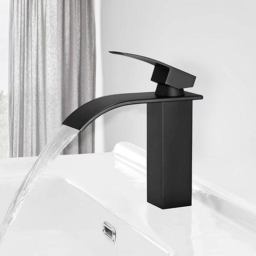 Waterfall Spout Bathroom Sink Mixer Taps,Single Handle Basin Mixer Tap, Rv Lavatory Vessel Faucet,Stainless Steel,Matte Black (FREE POSTAGE)