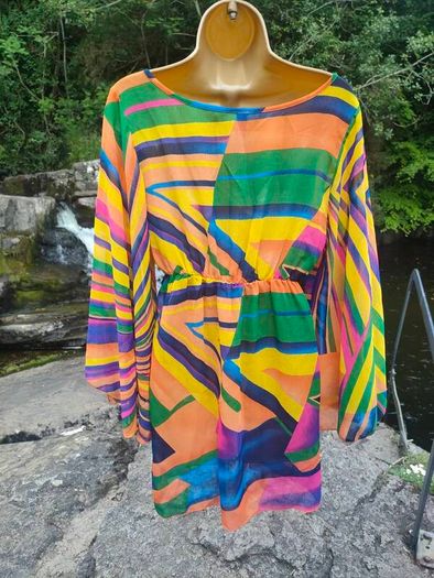 60s 70s style hippie sheer multicolour kaftan top  Postage included