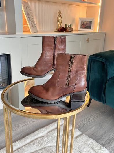 Caprice Brown Leather Ankle Boots Comfort H-Fit Size UK 3.5 / EU 36