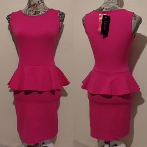 Evita Pink Peplum Dress, New With Tags