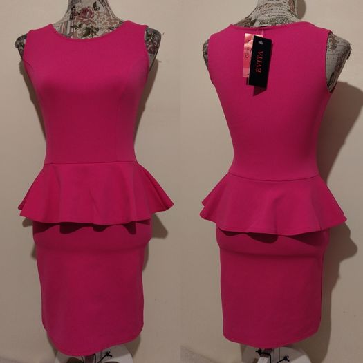 Evita Pink Peplum Dress, New With Tags