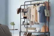 Heavy Duty Clothes Rail, 120KG Black Metal Rack With Double Hanging Clothing Rail, Shoe Rack, Storage Shelves &amp; 4 Coat Hooks, Wardrobe Clothes Rails For Bedroom Office Shop