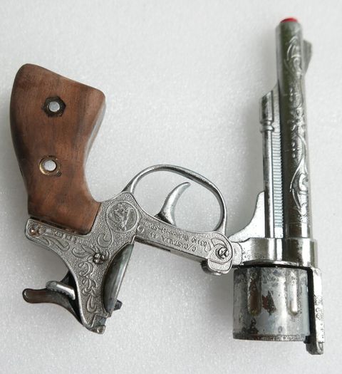 Vintage 60s Metal Cap Gun Firecracker Pistol, Wooden Handle