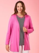 NEW  FURTHER REDUCED from SAMOON a pink casual cardigan with side slits and a matching black and white top with pink trim . Length of both items is 33 inches