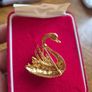 Vintage Gold Plated Glass Diamonds Swan Brooch Image 6