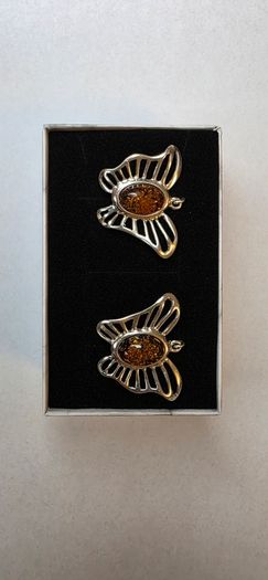 Sterling Silver Butterfly Earrings with Amber-Coloured Stones