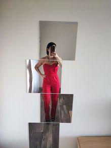 Elegant red pleated jumpsuit for parties and events UK 8