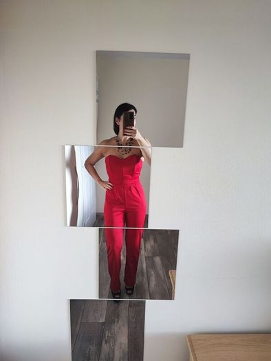 Elegant red pleated jumpsuit for parties and events UK 8