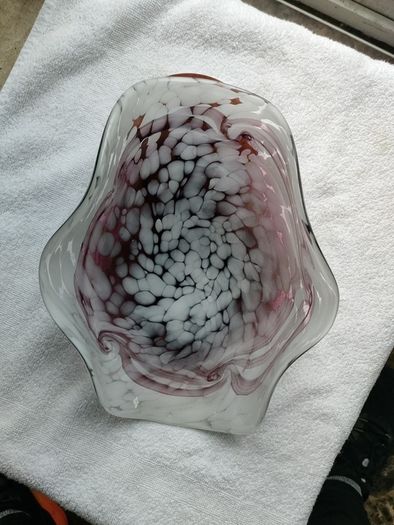 Hand blown curved glass dish