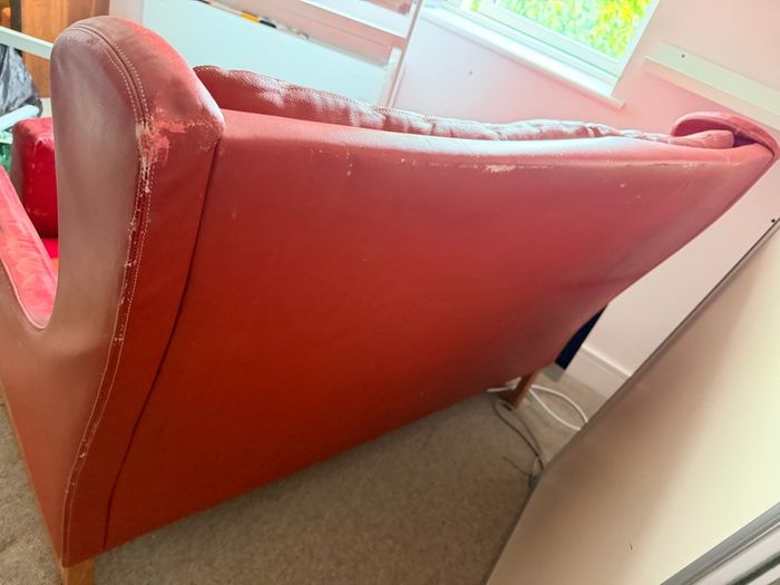Vintage Red Leather Tufted High-Back Loveseat / 2-Seater Sofa