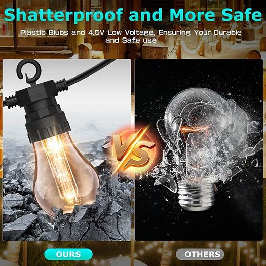 15M/49FT Romote Control Outdoor String lights Mains Powered with 25LED Shatterproof Bulbs, 8 Modes Waterproof Garden String Lights for Indoor Outside Wedding Patio Party (FREE POSTAGE)