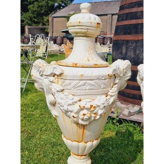 Pair of Tall Cast Iron Urn with Lid H356