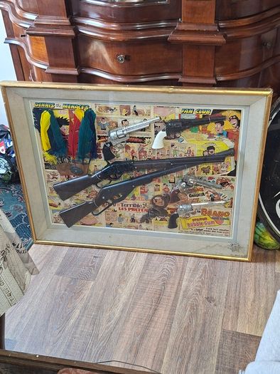 Very Large Old Collectors Toy Gun Display, this has to be Collected as is very big and has glass front.,
