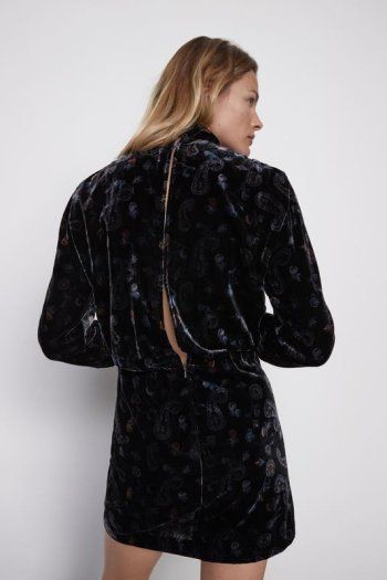 ZARA PRINTED VELVET Short dress with high collar