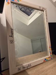 Wooden Framed Wall Mirror Cabinet with Motivational Quotes