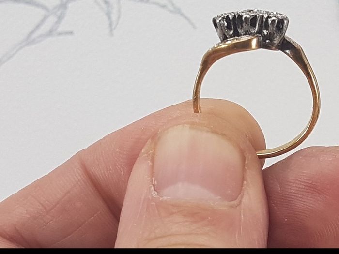 Antique gold engagement ring, Art Deco 18ct gold engagement ring with 3 diamonds set in platinum mount