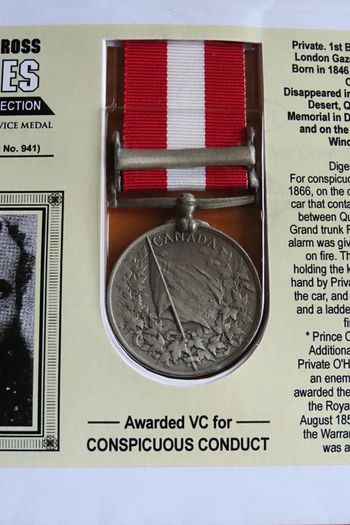 Fenian Raid Canada Medal 1866 Timothy O'Hea VC commemorative replica medal & 2010 stamp first day cover