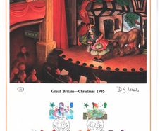 1985 Great Britain Limited Edition Lithographed Print measuring 333mm X 257mm showing Christmas Commemorative stamps with First Day of Issue Cancel