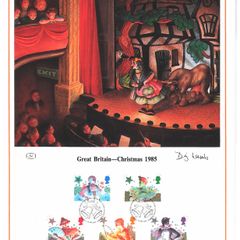1985 Great Britain Limited Edition Lithographed Print measuring 333mm X 257mm showing Christmas Commemorative stamps with First Day of Issue Cancel
