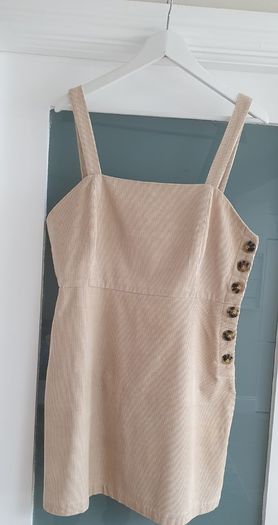 MANGO beige cord pinafore with pockets Sz L (12-14)