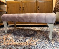 Blush Tufted Bed End Bench with Cabriole Legs