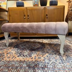 Blush Tufted Bed End Bench with Cabriole Legs