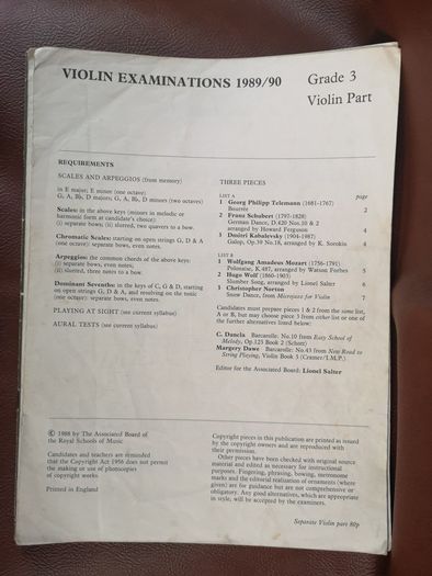 Violin Exam papers, sight reading and method book, Grade 1-5