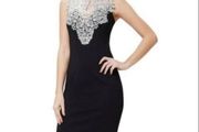 NEW Knee length Black Lace Bodycon Dress - Size UK 10