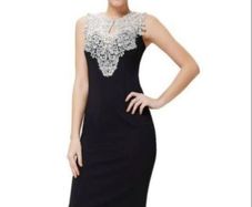 NEW Knee length Black Lace Bodycon Dress - Size UK 10