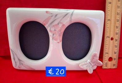 Vintage Ceramic Double Oval Photo Frame & Trinket Dish