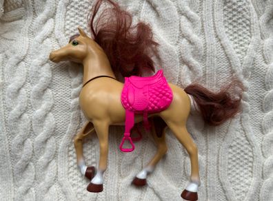 2018 Mattel Barbie Horse from Hugs N Horses Playset Pink Saddle Head Moves Used Please look at the pictures