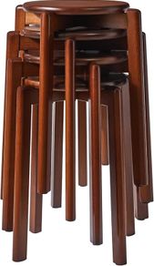 4pcs Solid Stackable Wood Round Stool, Shoes change Dressing Stool for Living Room, Dining Room, Kitchen, Classroom, 27/27/45CM Brown