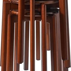 4pcs Solid Stackable Wood Round Stool, Shoes change Dressing Stool for Living Room, Dining Room, Kitchen, Classroom, 27/27/45CM Brown
