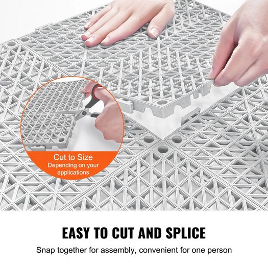 55 Pack Floor Tiles 30 x 30 cm Modular Interlocking Cushion Splicing Drainage Mats, Soft PVC Interlocking Drainage Floor Tiles, Non-Slip Drainage Holes for Restroom, Bathroom, Kitchen, Pool, Wet Area, Gray