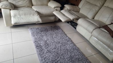 3 and 2 seater leather cream sofa