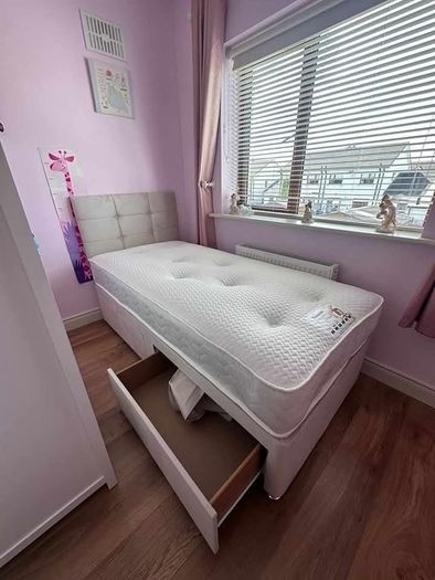 Single bed with mattress, headboard, many colors