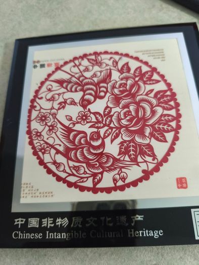 Intangible Cultural Heritage Chinese Paper Cuts 5.75 x 6 inchrs Glass Covered