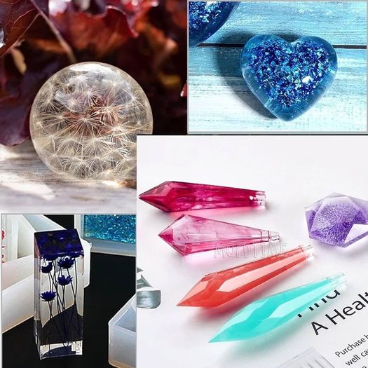 Resin Silicone Moulds, 13pcs Resin Kits for Beginners, Epoxy Resin Mold DIY Jewelry Craft Molds with Sphere, Cube, Pyramid, Diamond, Square, Round and Crystal Pendants