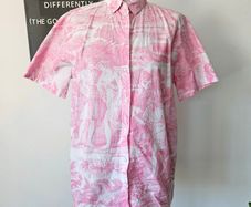 Topshop Renaissance fantasy print white pink cotton blouse, size 10-12