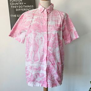 Topshop Renaissance fantasy print white pink cotton blouse, size 10-12