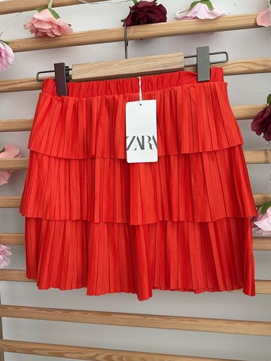 skirt Zara mini pleated tiered skirt coral red small