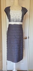 Brand Gold Grey Ivory Beaded Occasion Dress  Size 16