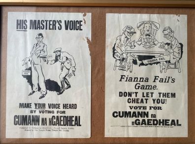 Fianna Fail posters. Published by Cumann na nGaedheal and printed by The Temple Press, Temple Bar, Dublin