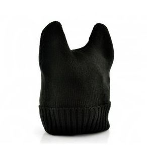 Beanie Hat With Built-in Headphones - Horned Ends, Black