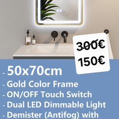 LED Bathroom Ensuite Makeup Mirror Defogger Gold