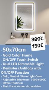 LED Bathroom Mirror 50x70cm Antifog Demister