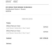 BTS World Tour Brussels Tickets x2